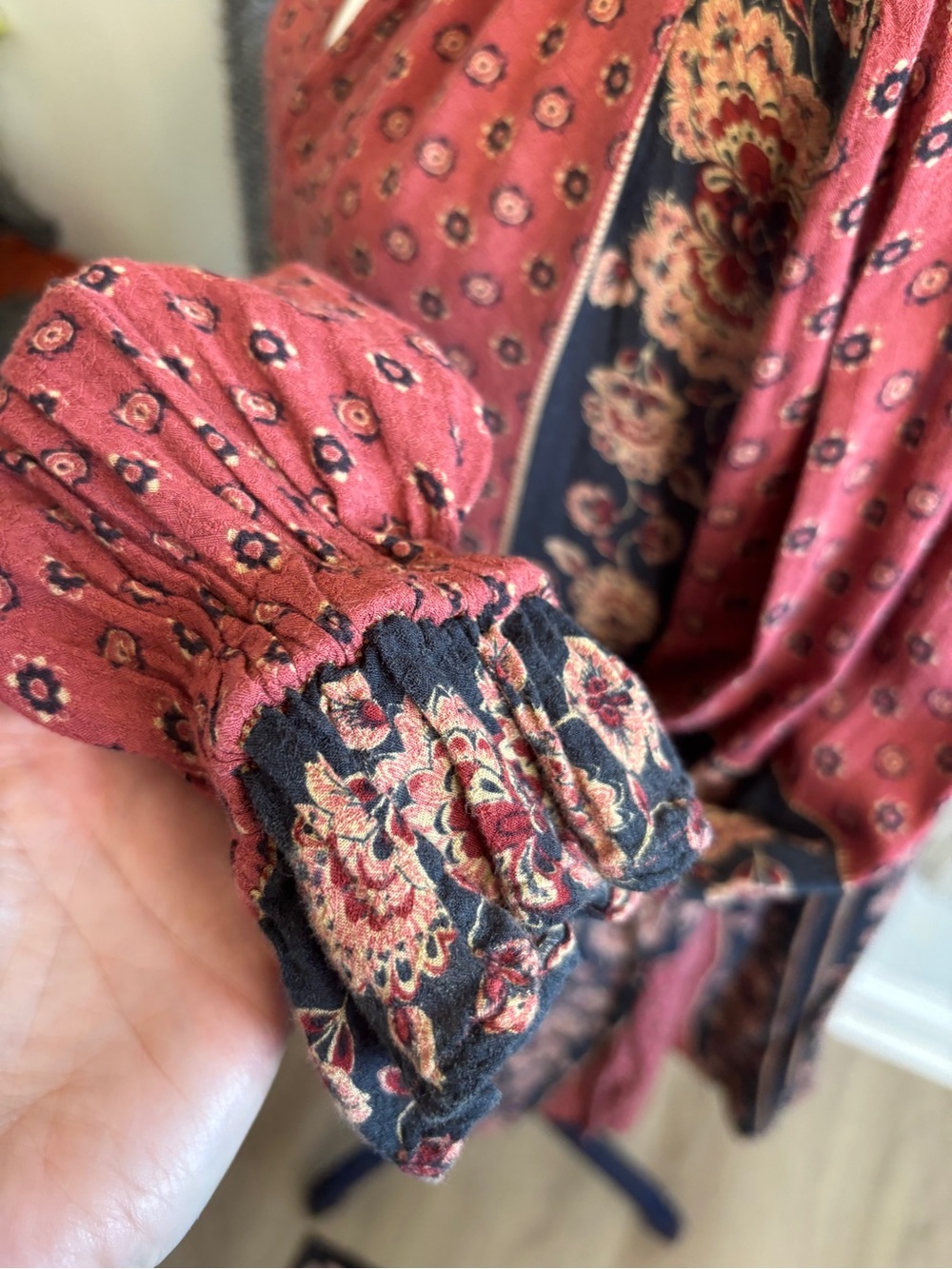 Free People Rust Floral V-Neck Boho Tunic Top - Picture 5 of 7